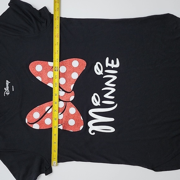 Disney Minnie Mouse Short Sleeve T-Shirt Black Red Glitter Bow Size Medium 7, 9 - Picture 7 of 10
